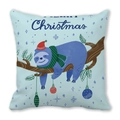Blue Christmas linen pillowcase featuring a cute sloth illustration with Merry Christmas text - Christmas Sloth (18)