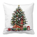 Housse de coussin blanche avec motif sapin de Noël et cadeaux pour décoration de fête - Sapin de Noël et Cadeaux (19)