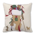 Christmas stocking and pets illustration printed on square peach skin cushion cover - Decorating Figures and Pets Illustration Style (24)