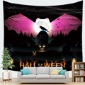 Spooky Halloween castle tapestry with RIP tombstone and pumpkin for wall decor - Bat Full Moon (3)