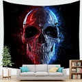 Gothic skull tapestry with red and blue crystal effect hanging over a modern sofa - 150x130(Peach Skin) / Shattered Crystal Bi-Color Skull Style (8)