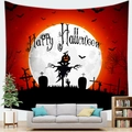 Detail of Halloween tapestry with pumpkin scarecrow and bats in home living room decor - 150x100(Peach Skin) / Pumpkin Scarecrow (4)