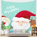 Christmas tapestry featuring Santa and snowman over light blue background in a cozy living room - 浅蓝手写艺术字圣诞老人(款式12) / 100x70(Peach Skin)