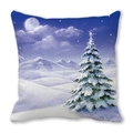Winter night watercolor pillowcase with snowy mountains, full moon, and lit cedar tree - Winter Night Full Moon (35)