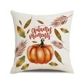 Linen cushion cover with hand-painted Autumn Moments pumpkin and fallen leaves print - 45x45cm / Autumn Moments Pumpkin Style (3)