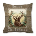 Brown vintage reindeer Christmas pillowcase with pine needles and cones on peach skin fabric - Retro Reindeer Art (32)
