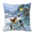 Square pillow cover featuring winter birds, pine branches, and cozy snow house scenery - Winter Birds (19)