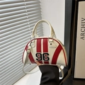 Vintage witte lederen bowlingtas met rode strepen en 96 borduursel voor de zomer 2025 - Wit