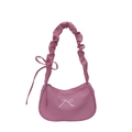 Sac sous le bras rose en forme de lune avec nœud brodé et bandoulière à volants - Rose