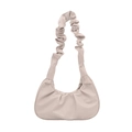 Bolso de hombro media luna beige plisado con textura fruncida y correa de volantes - Blanco