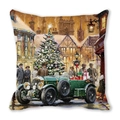 Vintage Christmas street scene cushion cover with classic car and snowy festive tree print - Retro Convertible and Christmas Tree Style (33)