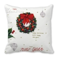 Christmas wreath print throw pillow case in white peach skin fabric for festive home decor - Evergreen Wreath Festive Wishes Style (30)