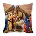 Exotic portrait pillowcase with a classic nativity scene oil painting on peach skin fabric - Christmas Manger Nativity Style (31) / 45cmx45cm (Cover Only)