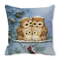Cartoon owl family pillow cover with snowy pine branches on peach skin fabric - Owl Family (20)