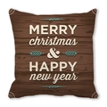 Brauner Kissenbezug in Holzoptik mit Merry Christmas und Happy New Year Aufdruck - Dunkelbraune Holzmaserung Retro Wünsche Stil (34)