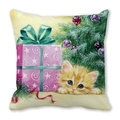 Christmas cat pillow cover with watercolor print and festive gift box on peach skin fabric - Ginger Cat and Christmas Gift (37)