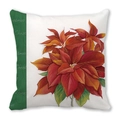 Funda de cojín navideña cuadrada con flor de nochebuena y franja lateral verde - Poinsettia Cursiva Christmas (32)