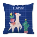 Blue plaid Christmas pillowcase featuring a cartoon llama and gift boxes on cactus - Llama with Gifts (21)