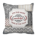 Christmas Santa patchwork cushion cover with grey and red festive print patterns - Gray Patchwork Holiday Text (26) / 18x18 Inch