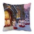 Housse de coussin Noël avec peinture à l'huile de chorale sur tissu peau de pêche - Vers l'église illuminée (24)