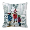 Square peach skin pillowcase with festive winter children illustration and holiday wreath - Snowy Christmas Wreath (39)
