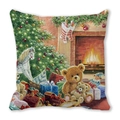 Weihnachtskissenbezug mit festlichem Druck von Kamin, Teddybären und geschmücktem Baum - Teddybär Weihnachtsbaum (26)