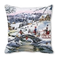 Peach skin pillowcase featuring a vintage winter village snow scene and horse carriage - Winter Countryside Nostalgic Oil Painting (35)