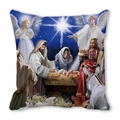 Exotic religious portrait pillowcase featuring the Nativity scene in peach skin fabric - Nativity Oil Painting Style (34) / 45cmx45cm (Cover Only)