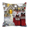 Housse de coussin de Noël en velours de peau de pêche avec motif de chorale rétro - Chorale d'enfants vintage nuit enneigée (26)