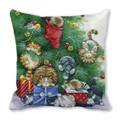 Square pillowcase featuring cute kittens and Christmas tree on peach skin fabric - Cats Playing in Stockings (40)