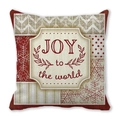 Christmas Joy to the World throw pillow case with red and cream festive patterns - Red Patchwork Joy To The World (29) / 18x18 Inch