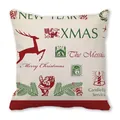 Christmas peach skin pillow case with festive reindeer and XMAS prints on cream base - Christmas Element Set (38)