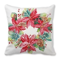 Floral Christmas wreath throw pillow cover with poinsettias and pine cones on peach skin - Hand-painted Christmas Wreath Style (31)