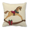 Greenery wreath pillowcase featuring a vintage rocking horse and gift box print - Retro Rocking Horse Illustration Style (36)