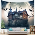 Ghost castle Halloween tapestry with dark Victorian mansion and full moon for wall decor - Victorian Ghost House (11)