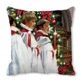 Housse de coussin de Noël en peau de pêche avec imprimé de chorale festive - Petit chanteur avec bougie rouge (29)