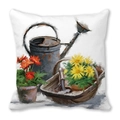 Housse de coussin série Noël avec peinture à l'huile de jardin, arrosoir et fleurs de marguerites - Arrosoir de Jardinage (30)