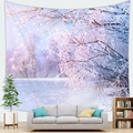 Tapiz de pared con paisaje de bosque invernal nevado en tonos azules y púrpuras - 100X70 / Piel de Melocotón / Escarcha Invernal (3)