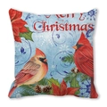 Christmas bird pillowcase with red cardinals and snowflakes on light blue peach skin fabric - 18x18 Inch / Merry Christmas Blue Cardinal (34)