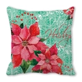 Holiday pillowcase with red poinsettia flowers and Happy Holidays text on green pattern - Happy Holidays Light Green Base Style (33)
