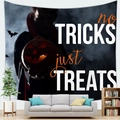 Halloween scary vampire wall tapestry with pumpkin lamp and spooky festive decorations - 100X70 / Vampire Pumpkin No Tricks Just Treats (12)