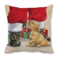 Weihnachtskissenbezug mit Golden Retriever Hund und Weihnachtsmannstiefeln - Ölgemälde Goldener Welpe Weihnachtsmann (31)