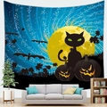 Halloween tapestry mockup with black cat, glowing pumpkins and full moon over sofa - 150x100(Peach Skin) / 满月黑猫南瓜灯(1)