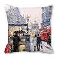 Winter London street scene pillowcase with red bus and St. Paul's Cathedral print - British Winter London Street Scene Style (40)