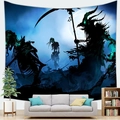Macro detail of Halloween grim reaper wall tapestry hanging above a living room sofa - 150x100(Peach Skin) / 死神与骷髅战士(6)