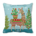 Christmas pillow cover with llama and cactus tree on light blue linen background - Llama with Potted Plant (29)