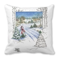 Taie d'oreiller blanche avec imprimé de bonhomme de neige d'hiver et église en peau de pêche - Bonhomme de Neige Écharpe Rouge (31)