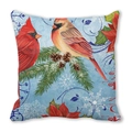 Square cushion cover with red cardinals on pine branches and vintage blue floral base - 18x18 Inch / Blue Snowflake Double Cardinals (35)