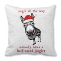 Linen Christmas pillow cover with reindeer in Santa hat and funny jingle quote - Donkey with Hat (30)