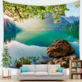 Tapiz de pared con un paisaje pintoresco de lago esmeralda y montañas nevadas en el fondo - 100X70 / Piel de Melocotón / Lago Verde Y Montaña Nevada (12)